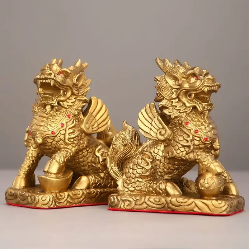Wealthy Copper Ornaments, A Pair Of Brass Qilin Home Feng Shui, To Enhance And Protect The House, Suitable For Living