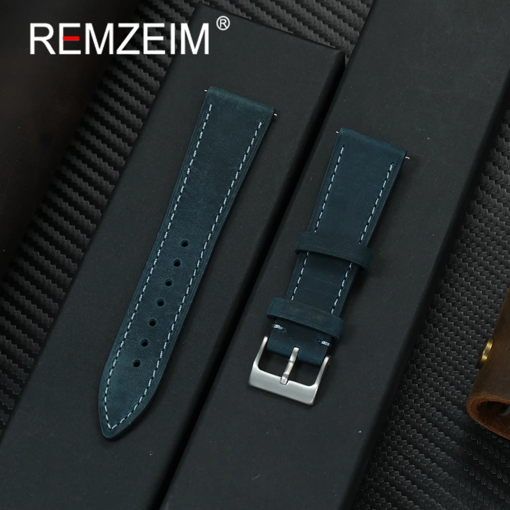 Crazy Horse Cowhide Leather Watchband 18mm 19mm 20mm 21mm 22mm Quick Release Wristband Retro Male Watch Strap
