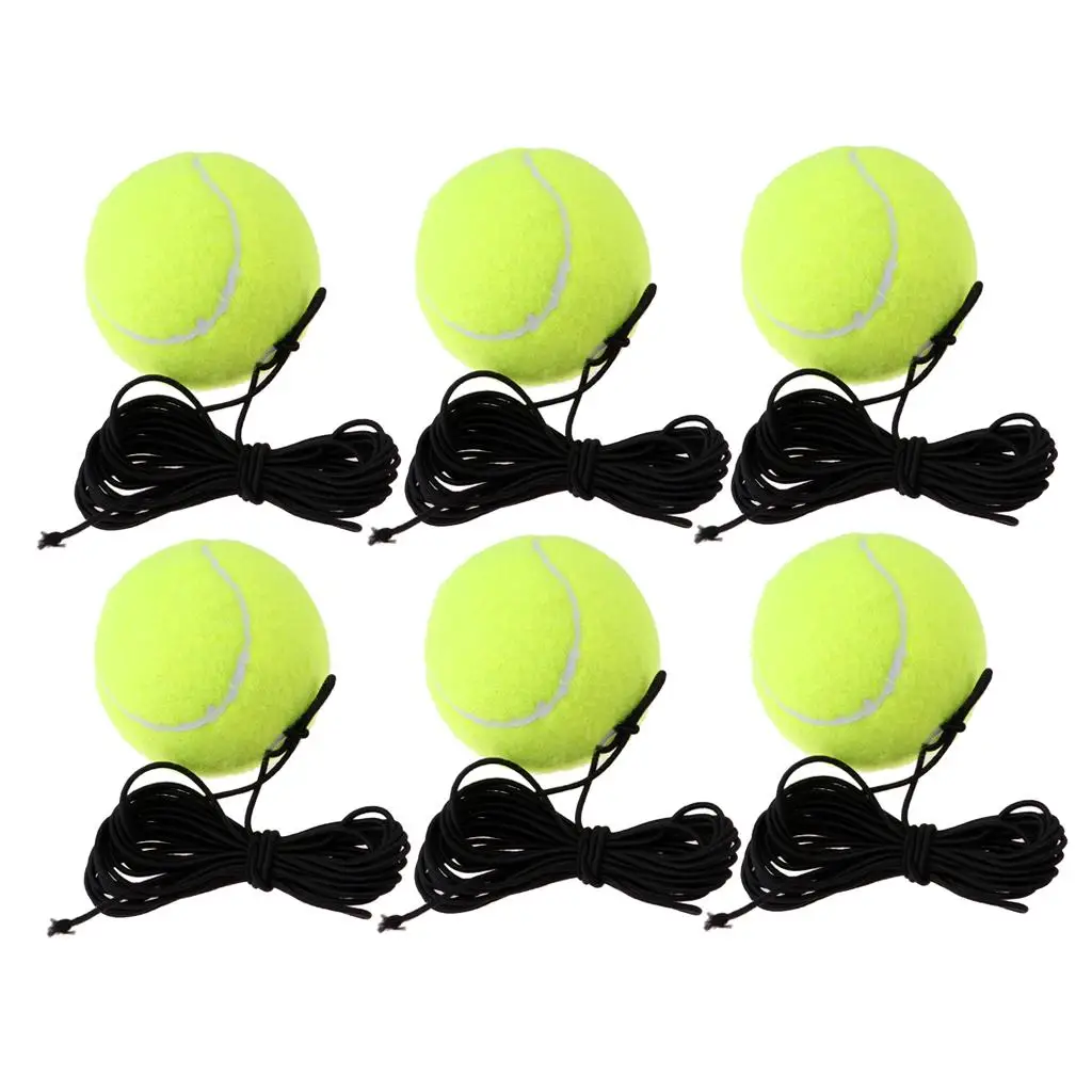 Set Of 6 Rubber Tennis Training Practice Ball Rope Trainer Replacement