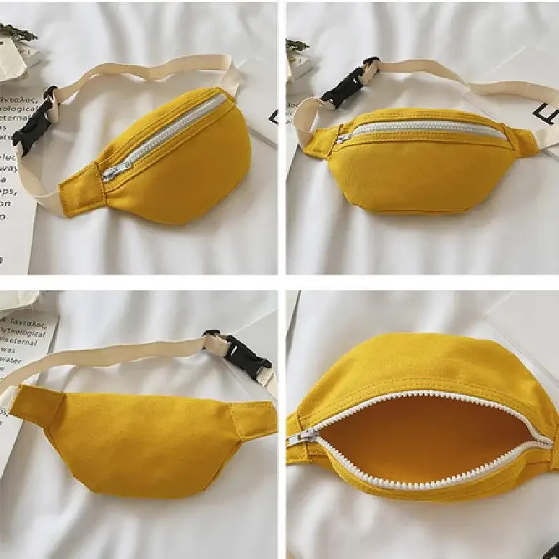 Cute Children Waist Bag High Quality Canvas Belt Bags Designer Crossbody Chest Bag Female Solid Fanny Pack Hip Purse