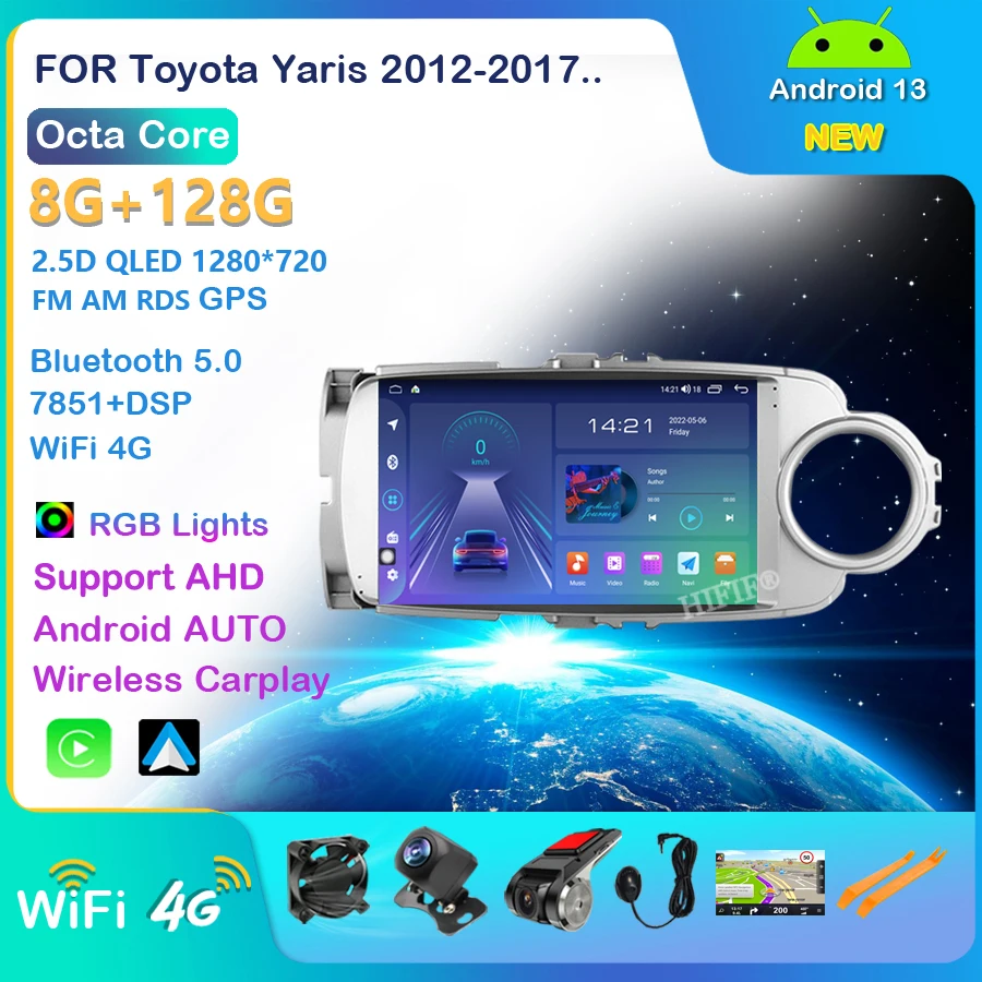 Android 13 Car For Toyota Yaris 2012 2013 20014 2015 2016 2017 GPS Navigation DSP Carplay 4G WIFI BT 2 Din Radio Player No DVD