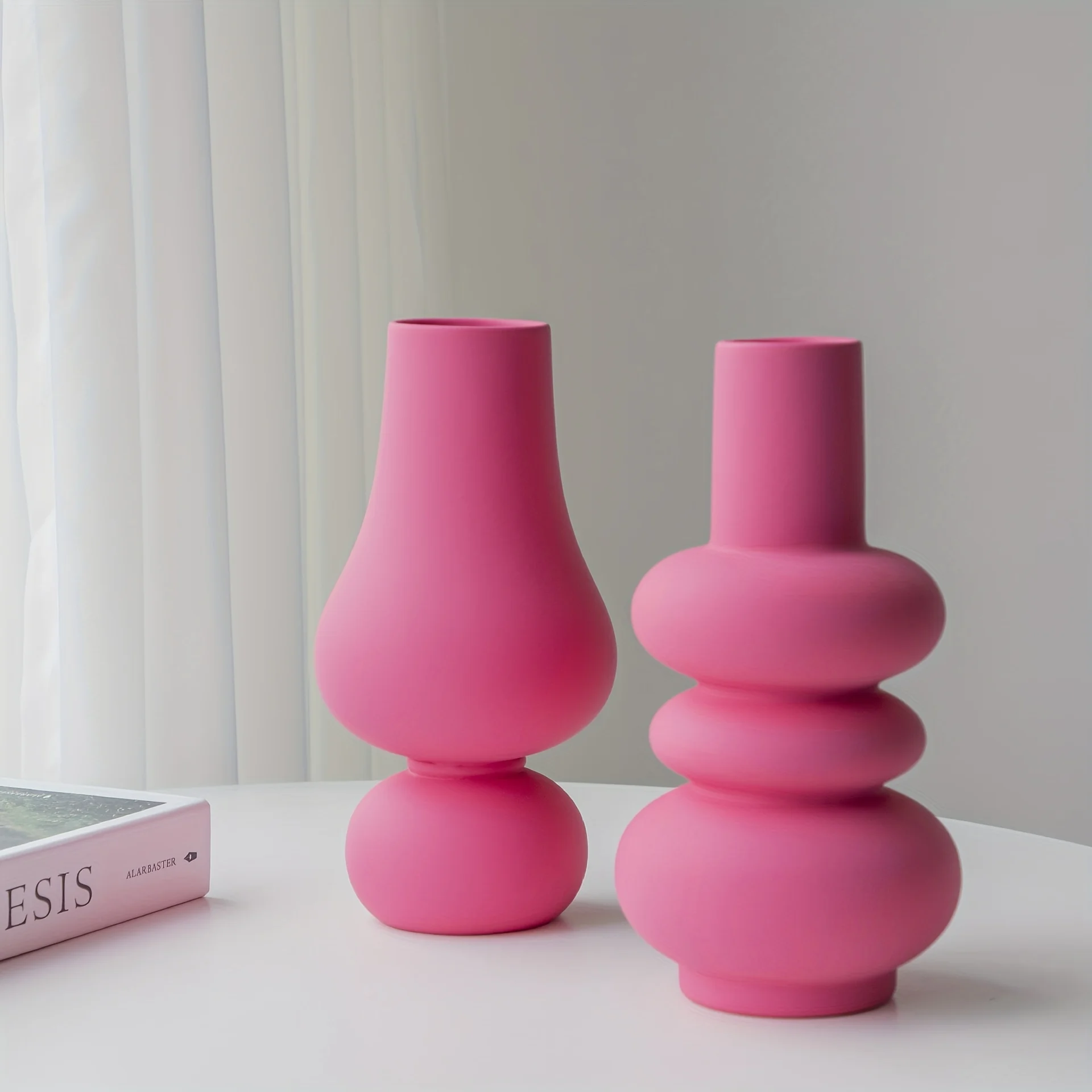 1 pink creative ceramic vase, modern minimalist cream vase, irregular vase, living room decoration, aesthetic room decoration