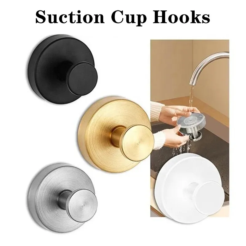 Metal Suction Cup Hook Strong Vacuum Bathroom Suction Cup Hooks Waterproof Towel Holder Stainless Steel Reusable Wall Hanger