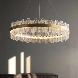 Morden Lce Block Glass Ceiling Chandelier Led Round Dining Room Living Room Pendant Lamp Home Decor Hanging Light Lustre Fixture