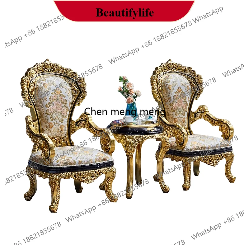 كرسي طعام G153 من رقائق الذهب الفرنسي، كرسي طعام فيلا منحوت من الخشب الصلب الأوروبي كرسي بذراعين خلفي #1