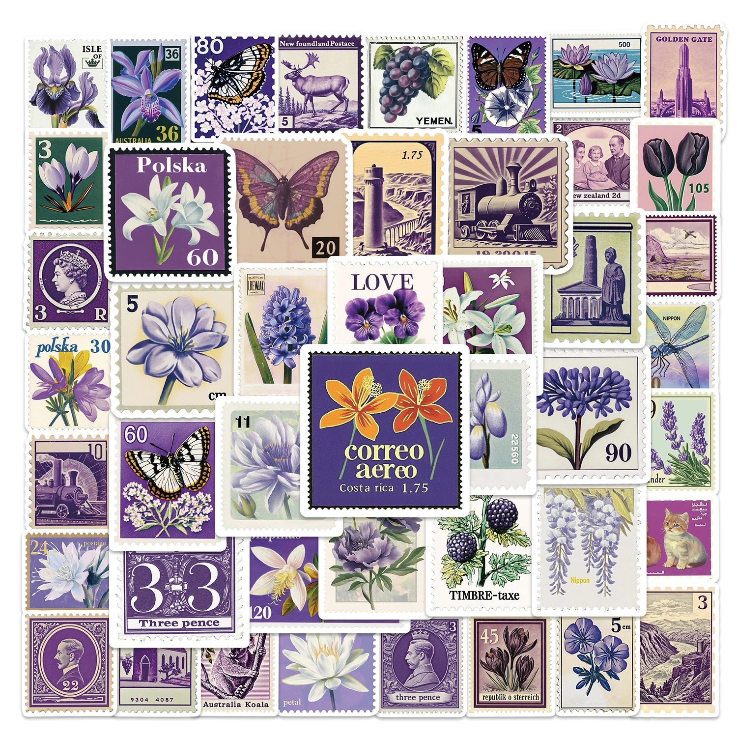 50pc roxo retro selo diversão adesivos diy caso de telefone portátil copo água computador brinquedo adesivos