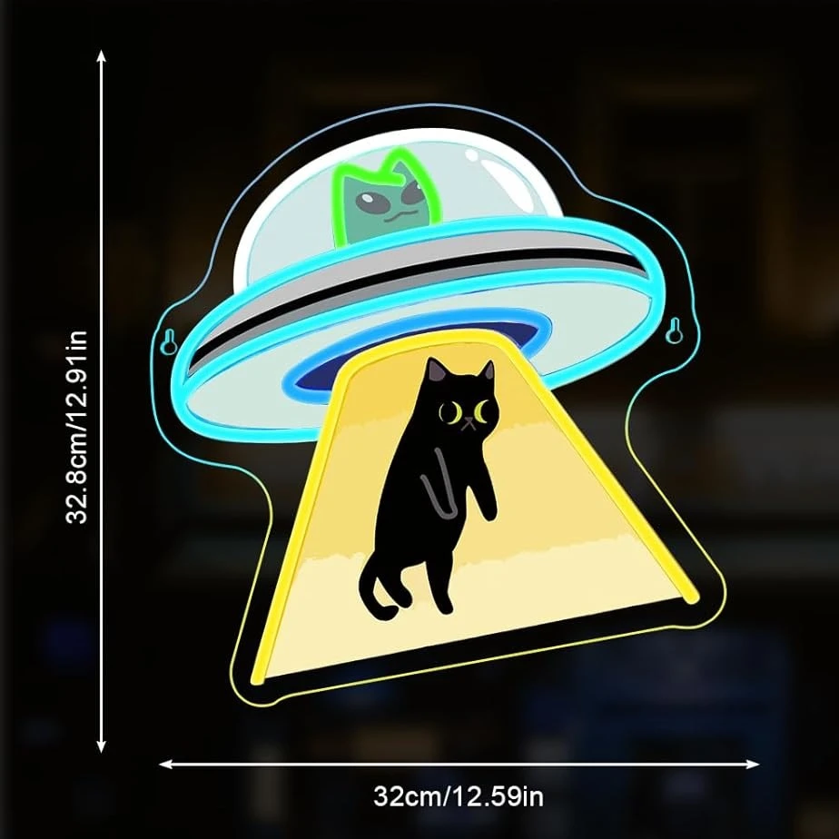 UFO الغريبة القط النيون تسجيل Dimmale LED أضواء النيون لغرفة النوم لعبة غرفة بار حفلة جدار ديكور هدية عيد ميلاد للاعبين USB بالطاقة