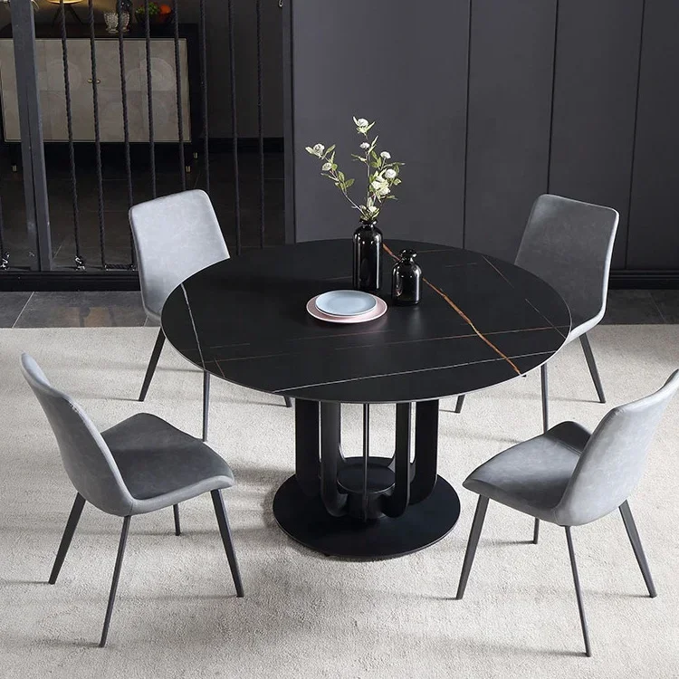 z Extrem schlichtes Esstisch-Set mit Schieferplatte und Metallgestell