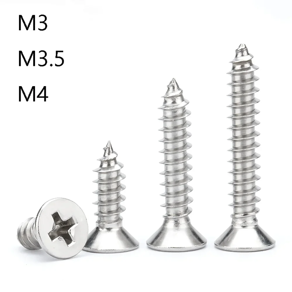 

6-200pc M3 M3.5 M4 Phillips Self-tapping Wood Screw 6mm-150mm 304 Stainless Steel Cross Flat Countersunk Head Self-tapping Screw