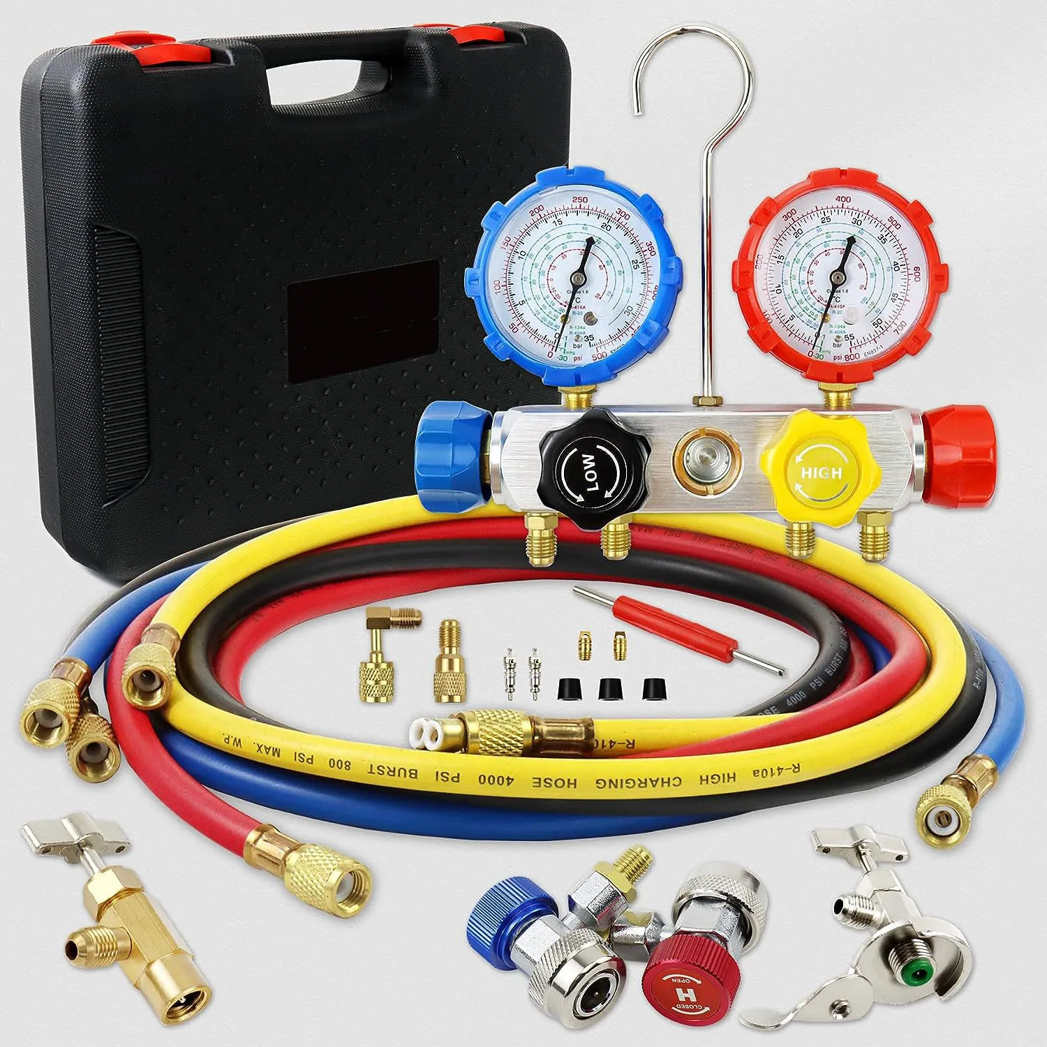 A/C Manifold Gauge Set R22 R134A R410A R404A HVAC Refrigerant Pressure Tester for Home Car AC Charging Diagnostic Tool
