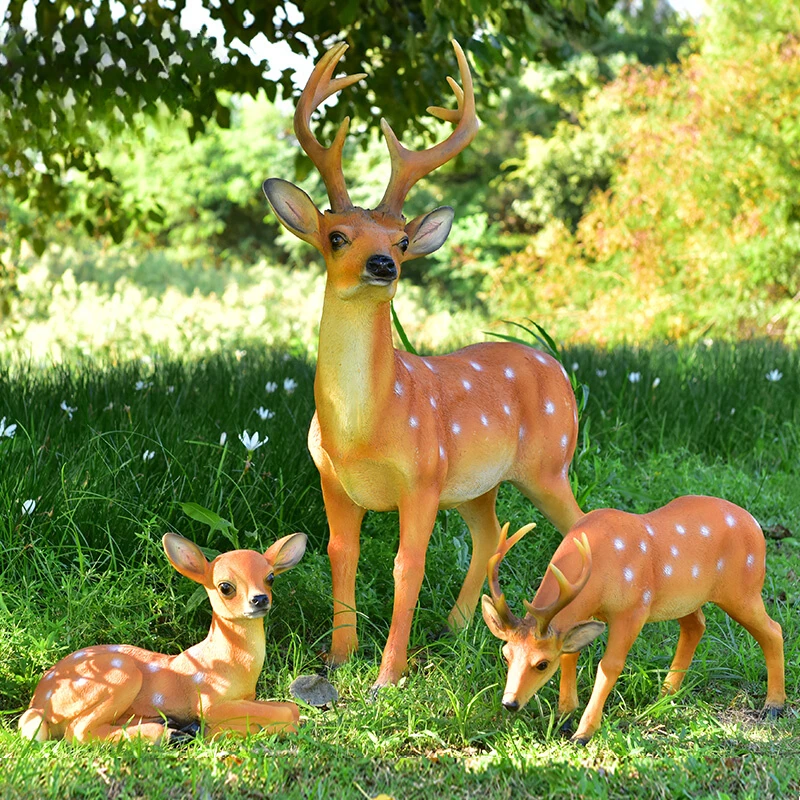 

Outdoor Garden Simulation Sika Deer Sculpture Villa Lawn Landscape Fiberglass Animal Model Garden Decoration Ornament