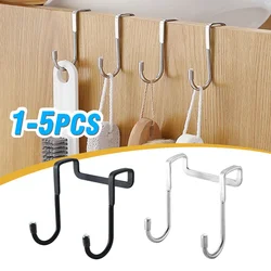Stainless Steel Cabinet Door Hook Kitchen Bathroom Door No Drilling S-Shaped Clothes Towel Double Hooks Storage Supplies