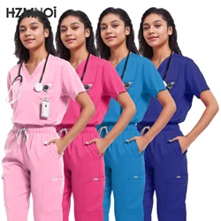 High Quality Nursing Scrubs Women Uniforms Pet Grooming Scrub Set Short Sleeved V-neck Top and Pants Doctor Surgery Work Clothes