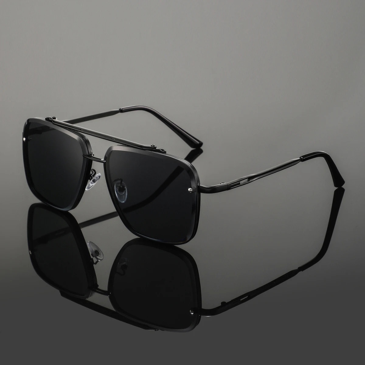 1 Pair of Men's Double-Bridge Retro Rivet High-Quality Fashionable Casual Business-Style European and American Trendy Decorative Glasses, Durable Pc Lenses, Suitable for Daily Commuting and Business Wear