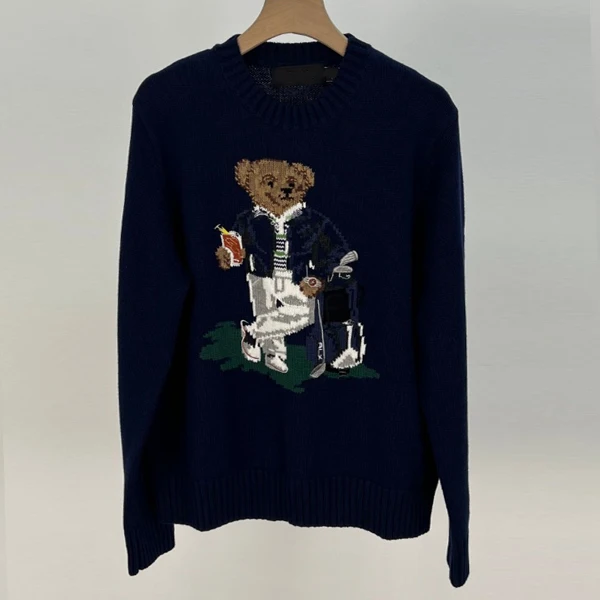 

Cotton Knitted Long Sleeve Sweater Cartoon Style Loose Fit round Neck Design Embroidered Animal Pattern for Women