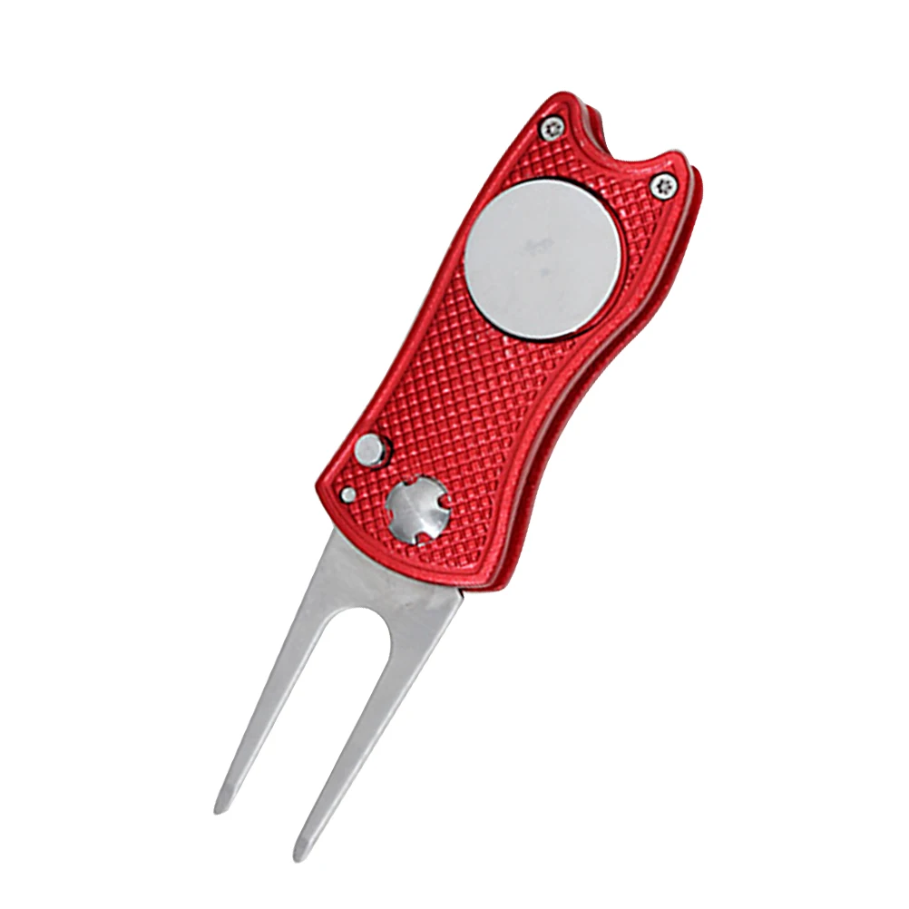 

Golf Fork Ball Divot Tool and Marker Foldable Stainless Steel Red Repair Markers