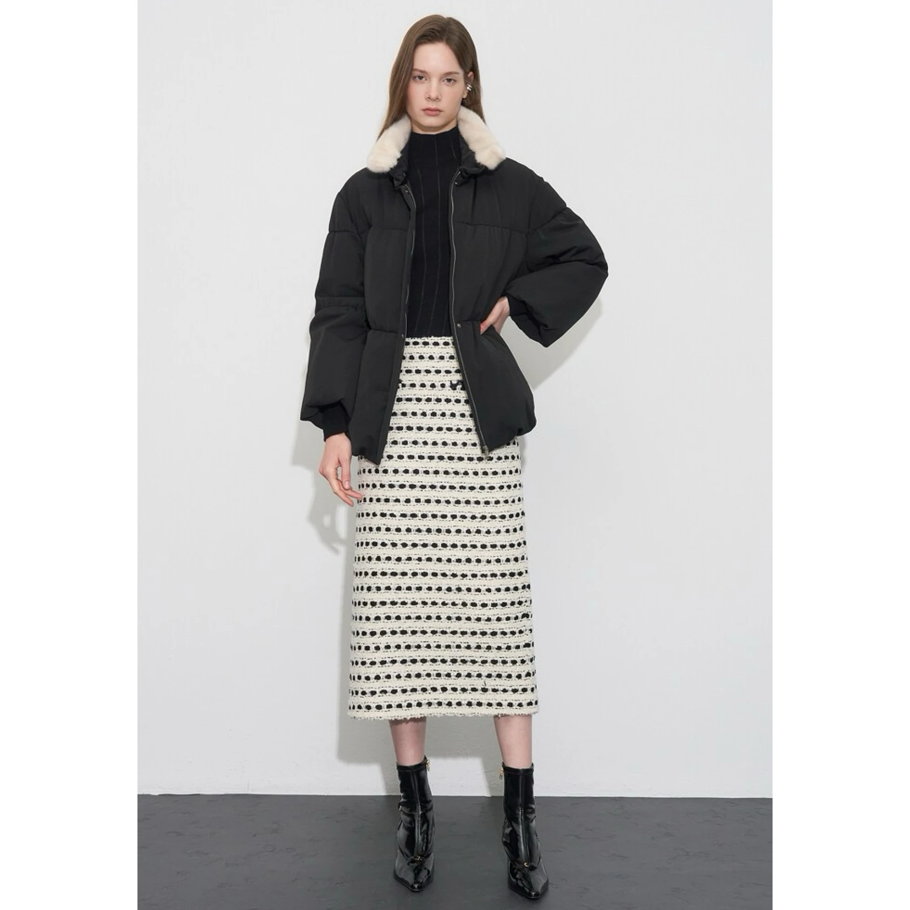 

OBZ25 Winter Lemon Cheese Faionable Lapel Belted Versatile Mid-Length Goose down Jaet Women's Commute Sle Loose Fit