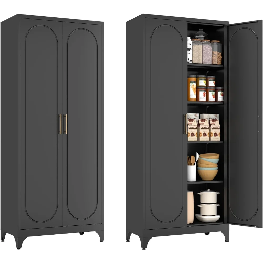 

75 Inch Tall Kitchen Storage Cabinet, Metal Pantry Cabinets with Doors and Adjustable Shelves