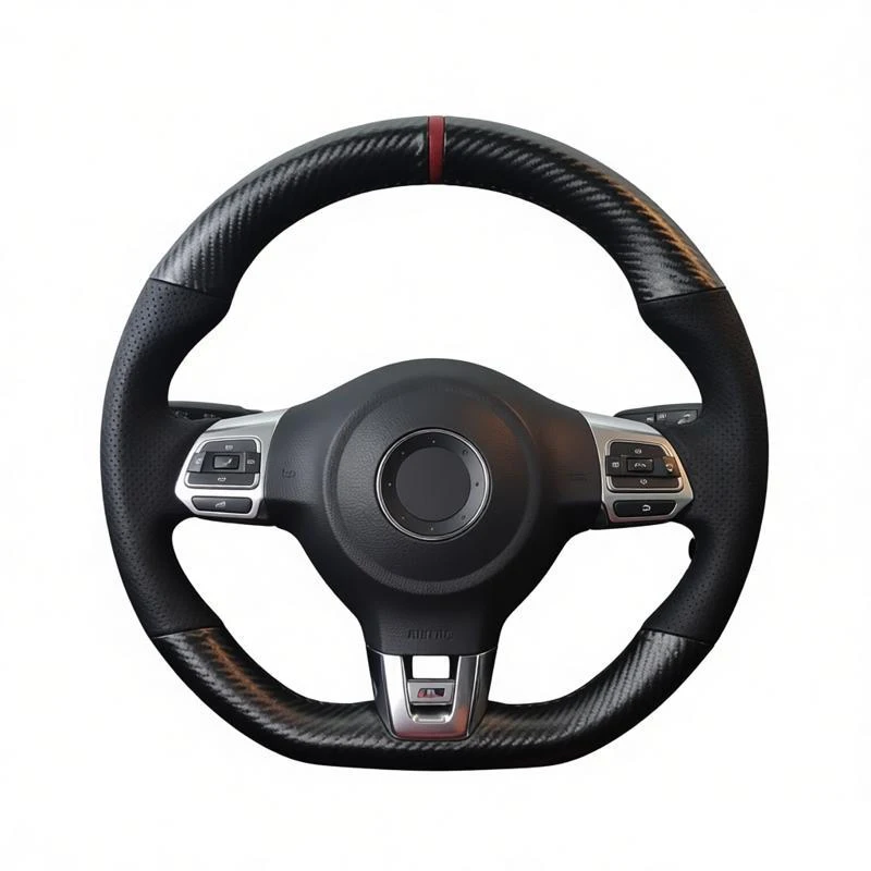 

Black Leather Car Steering Wheel Cover for Volkswagen Golf 6 GTI MK6 VW Polo GTI Scirocco R Passat CC R-Line 2010 Car Interior