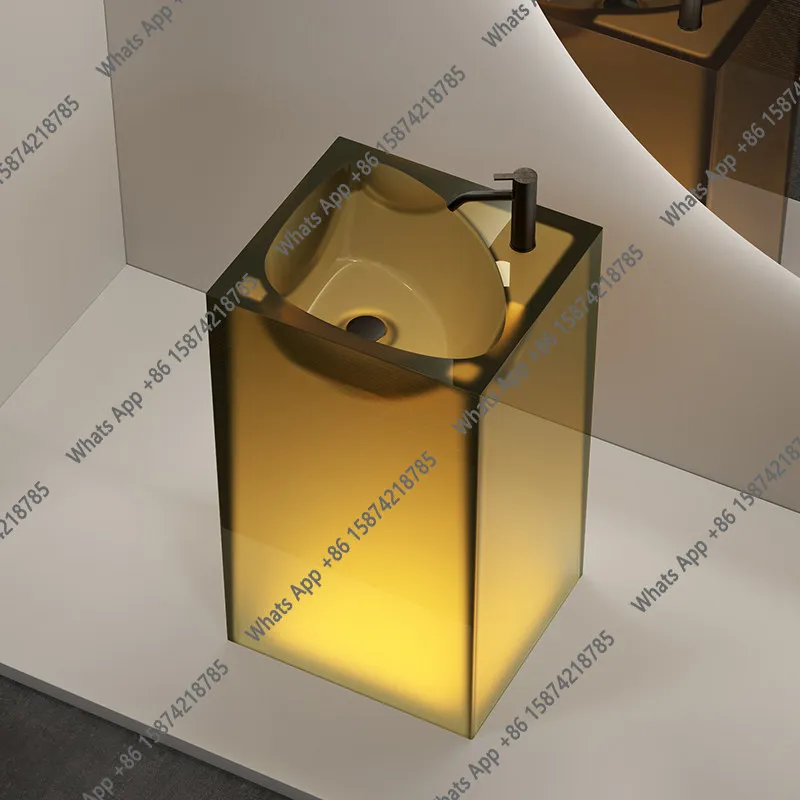 Column basin integrated floor-to-ceiling wash basin bathroom transparent resin hotel wash table customization