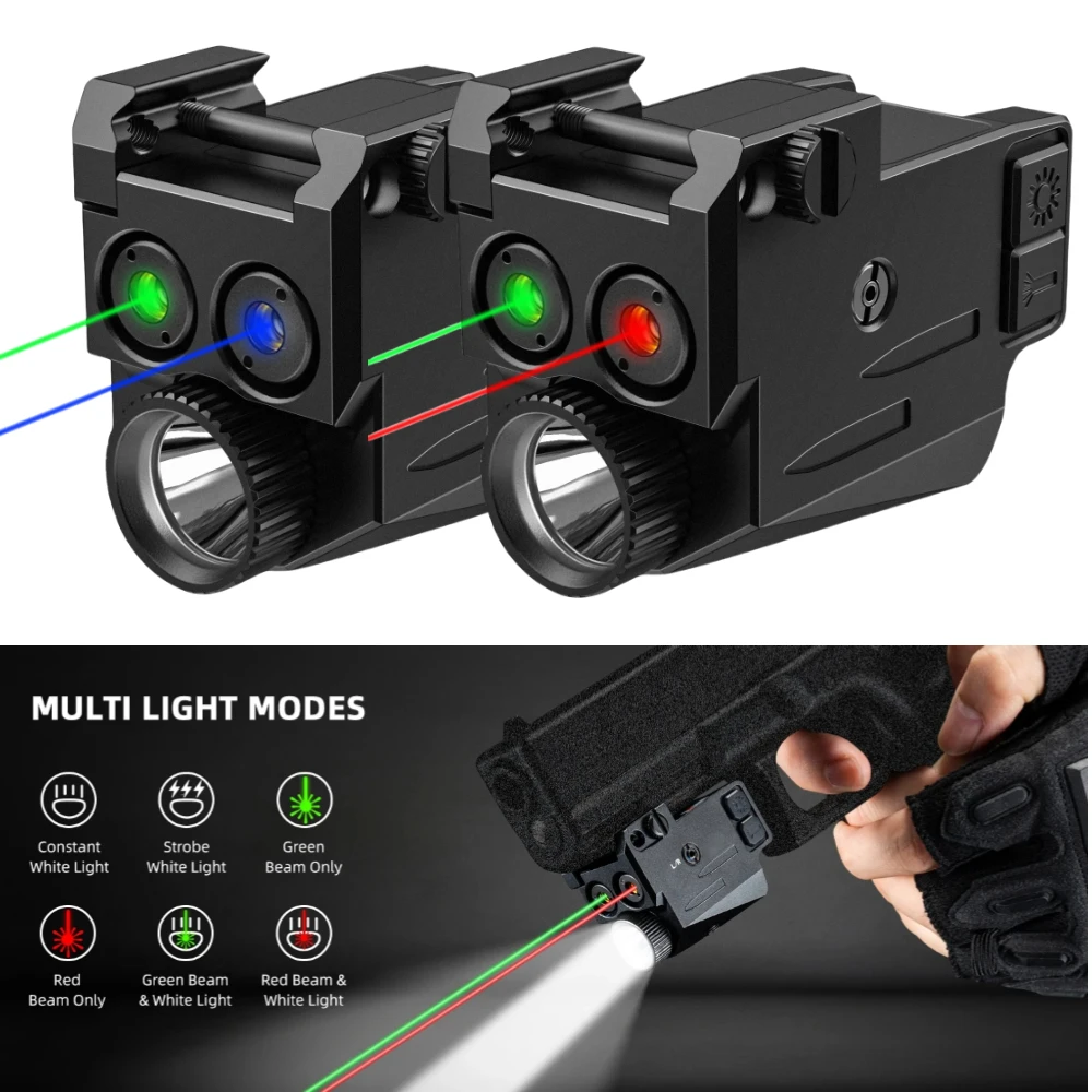 800 Lumens Weapon Gun Light Red Green Light Sight Combo Compact Pistol Gun LED Flashlight Hunting Shoot for 20mm Rail