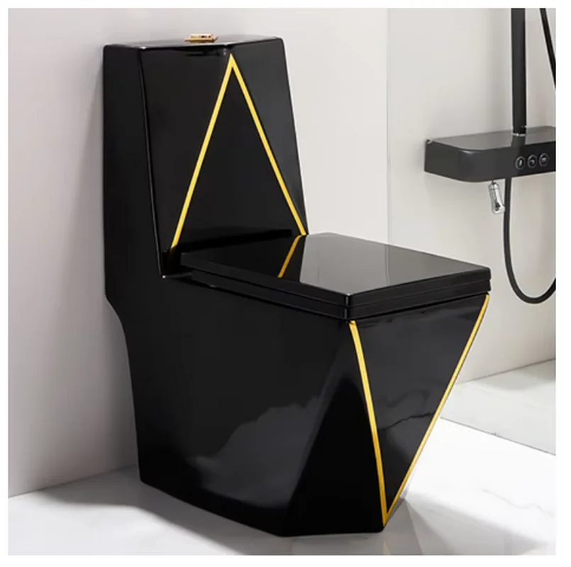 Toilet for luxury ceramic bathrooms, ceramic flush integrated black gold toilet GN450TB