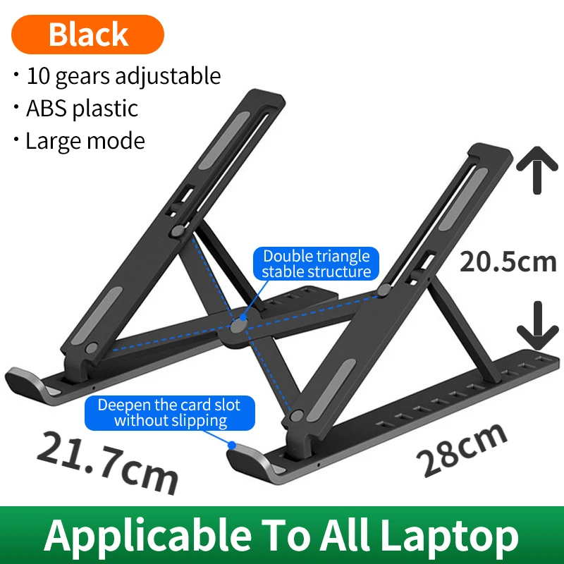 7 Holes Adjustable Laptop Stand for MacBook Under 14\'\' Notebook Foldable Stand ABS Lightweight Bracket Laptop Holder for Tablet