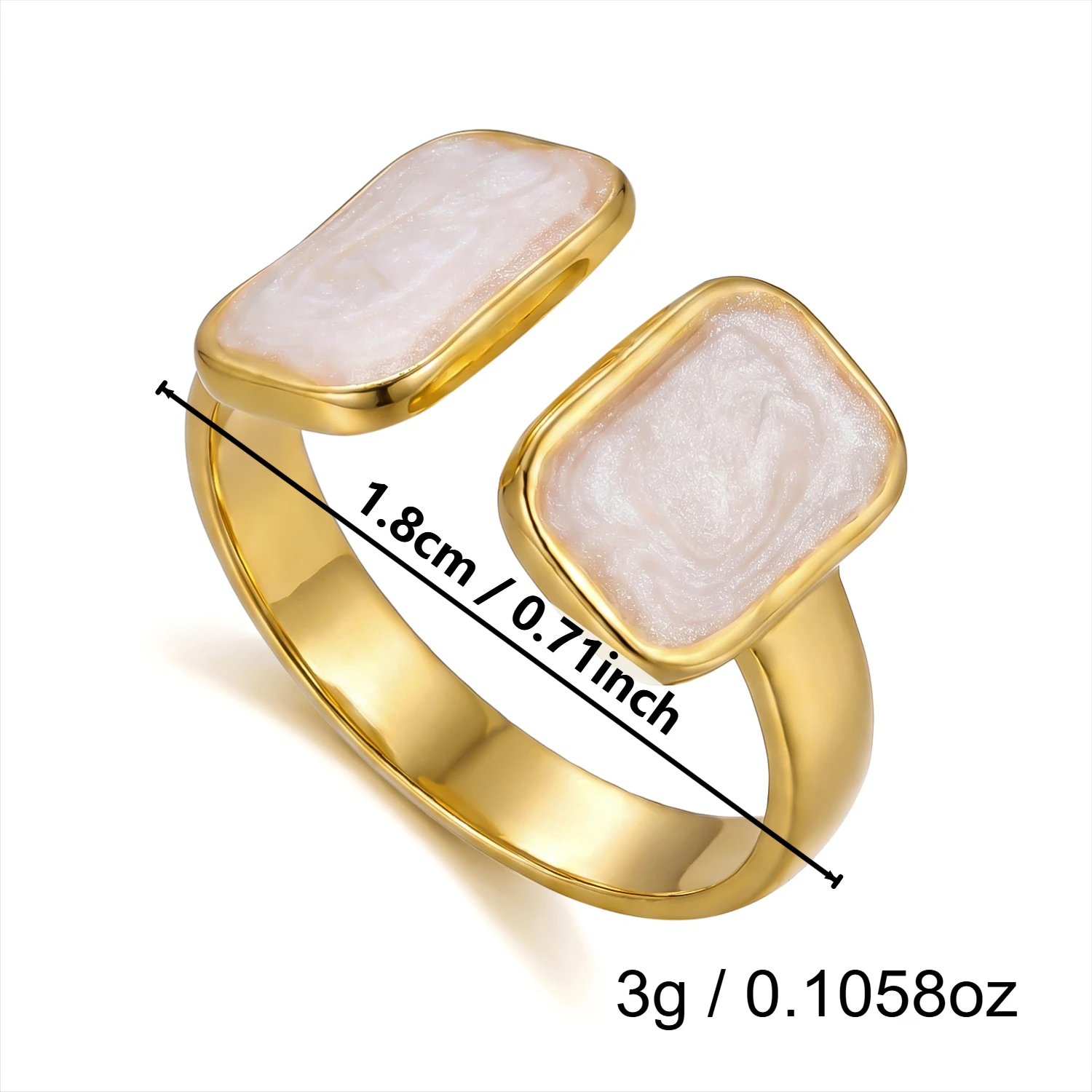 Edelstahl Weiße Öltropfen Offene Ringe für Frauen Naturstein-Einlage Breiter Ring Stapelbare Ringe Vergoldeter Schmuck – Detail 10