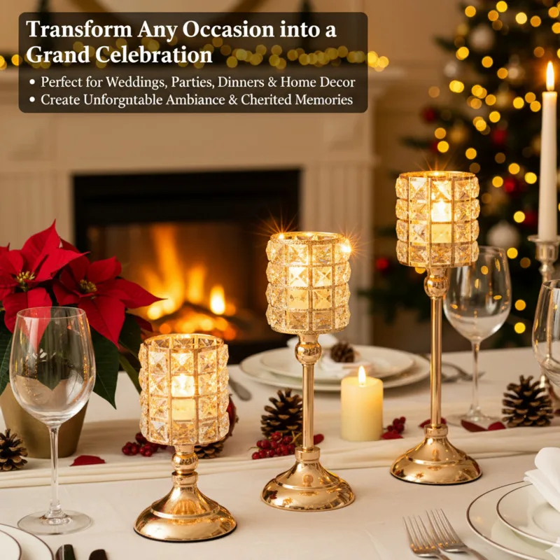 

Luxury Iron Wine Glass Crystal Candle Holder Eur Wedding Candlelight Dinner Prop Elegant Home Decor Stand Decor Ornament New