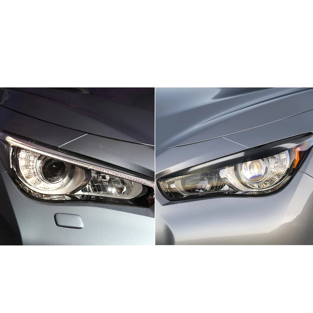For Infiniti Q50 2014-2019 Real Carbon Fiber Car Headlight Front Light Front Lamp Eyelid Eyebrow Cover Accessory Modification