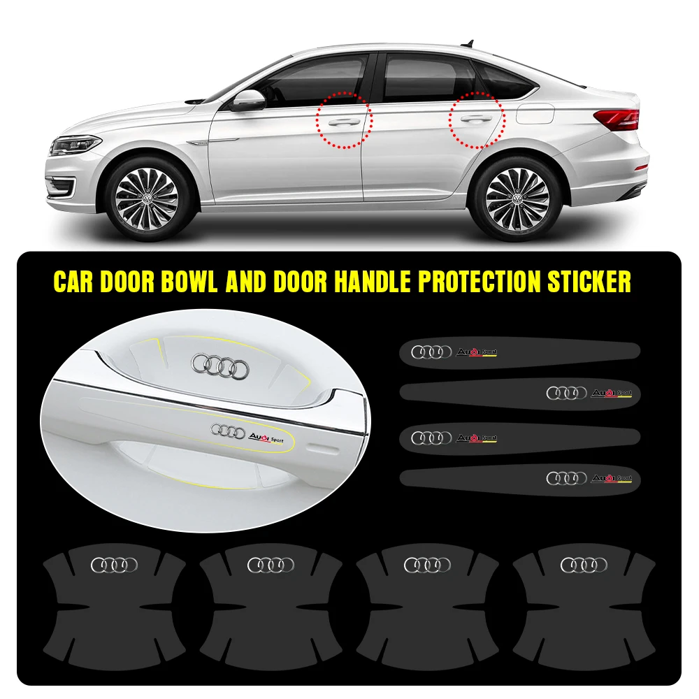 4/8Pcs Car Door Anti-scratch Protective Handle Bowl Sticker For Audi A3 A4 A6 A5 Q5 B7 B6 B9 Sline Quattro RS Q3 Q7 S3 S4 S5 S6