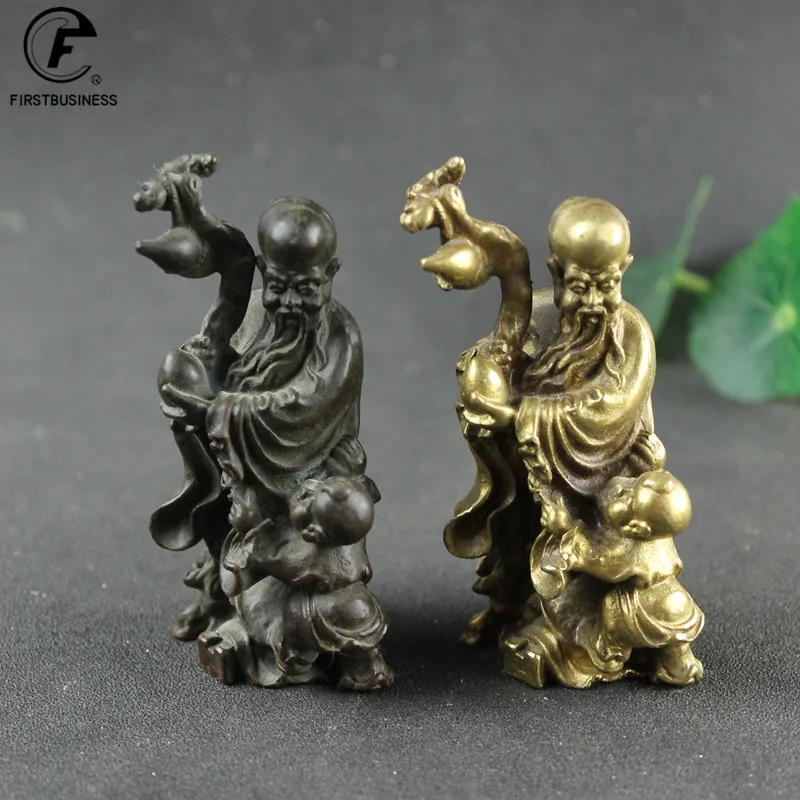 Antique Bronze Taoism LIFE Gods of Blessing Wealth Longevity Statue Pure Copper Buddha Figurines Ornaments Feng Shui Home Decor