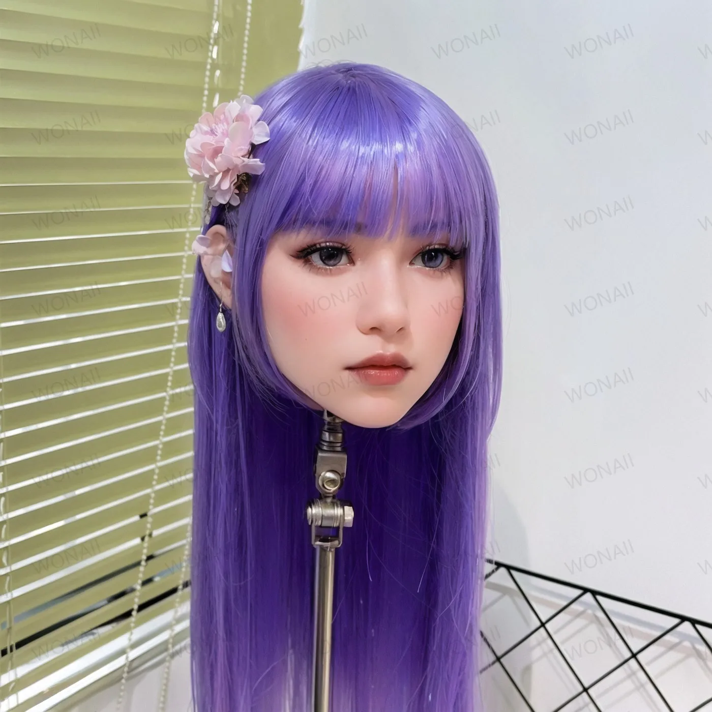 ماكياج صناعي، شعر مستعار طويل، طويل، طويل، مستعار بنفسجي طويل، ويمكن تفكيكه، ومفاصل ملولب M16 -مناسب للتدريب على تصفيف الشعر والعروض الجمالية، وملحقات شعر مستعار للبالغين للرجال والنساء