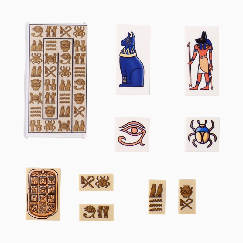 MOC Wall Egypt Mural Printed Building Blocks Egyptian Stone Pot Relief Tiles Bricks Assemble Toys Gift