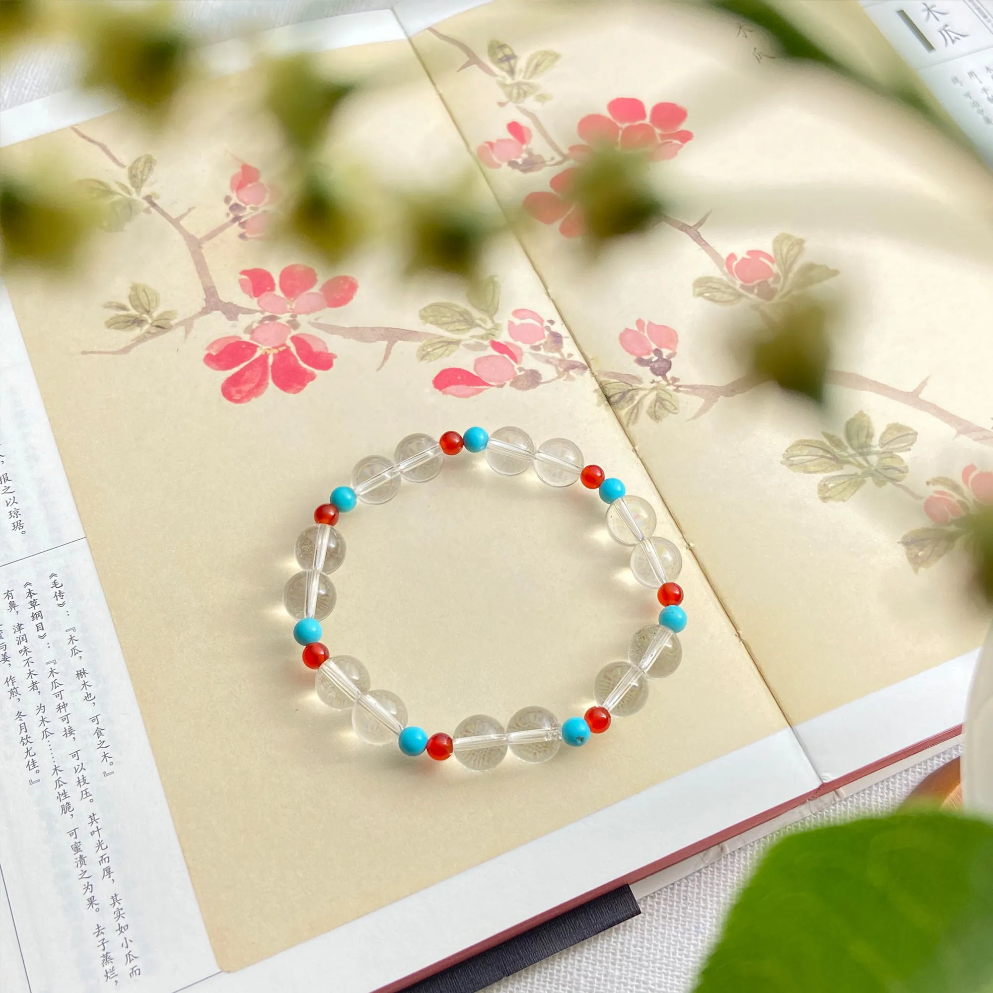 

New Chinese Style Natural Bracelet, White Crystal & Turquoise Beads, Perfect Women‘s Fashion Gift