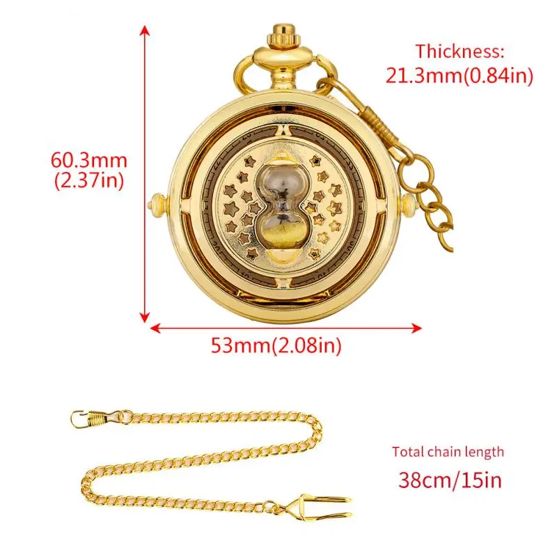 Royal Gold Lagenaria Siceraria Necklace Transparent Hollow Stars Sandglass Design Quartz Pocket Watch Analog Clock for Men Women