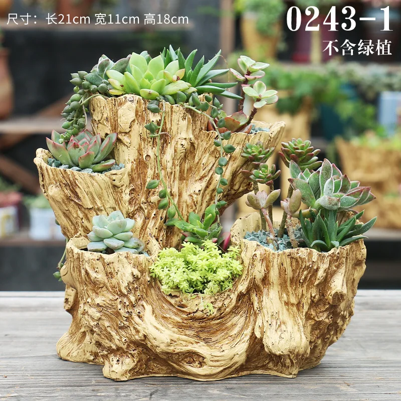 

New Imitating Wood Flower Cement Planters for Succulents Flowerpots Bonsai Decor