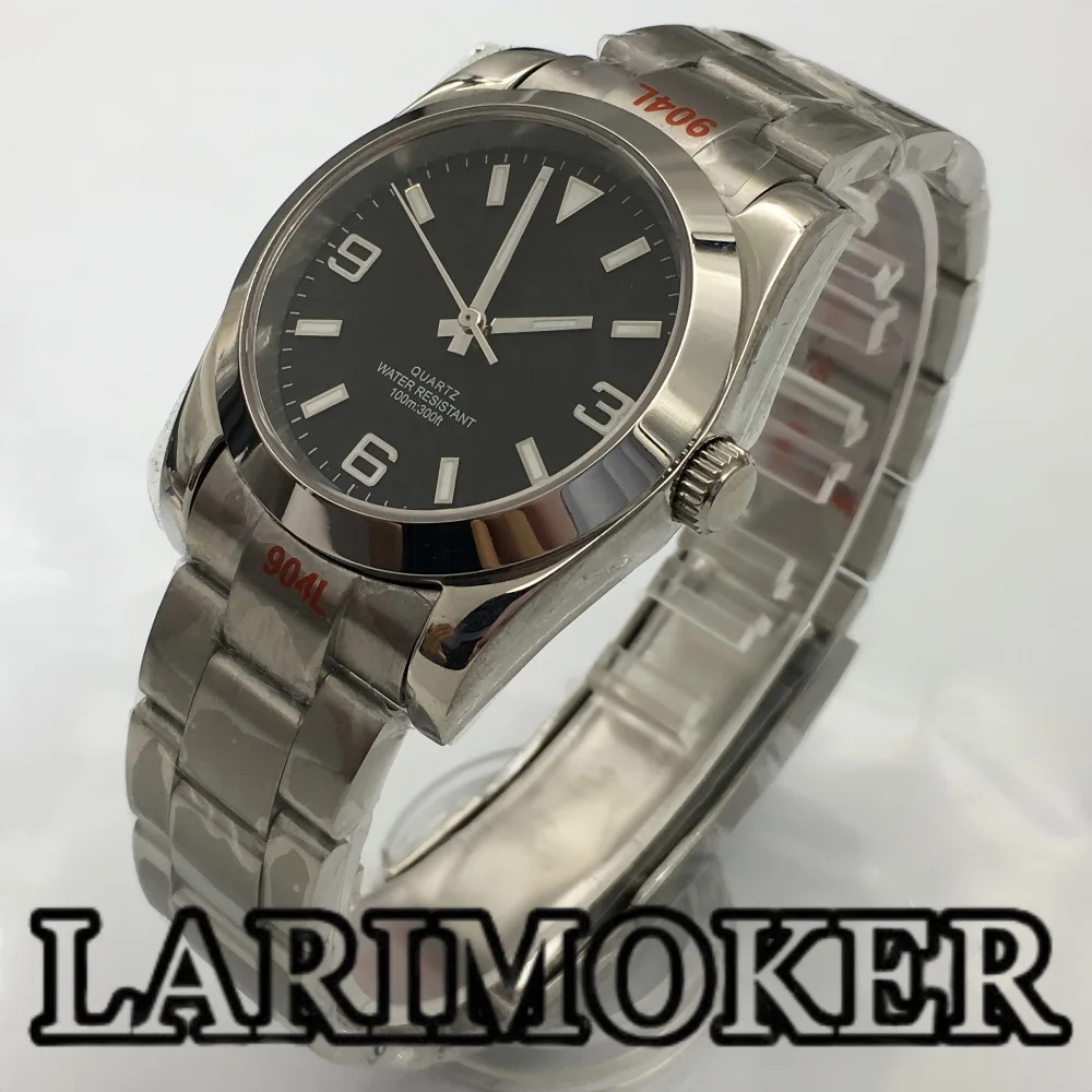 LARIMOKER 36mm/39mm Ronda 515-12h 쿼츠 Movemen 남성용 시계 스테인레스 스틸 팔찌 사파이어 크리스탈 그린 빛나는 다이얼