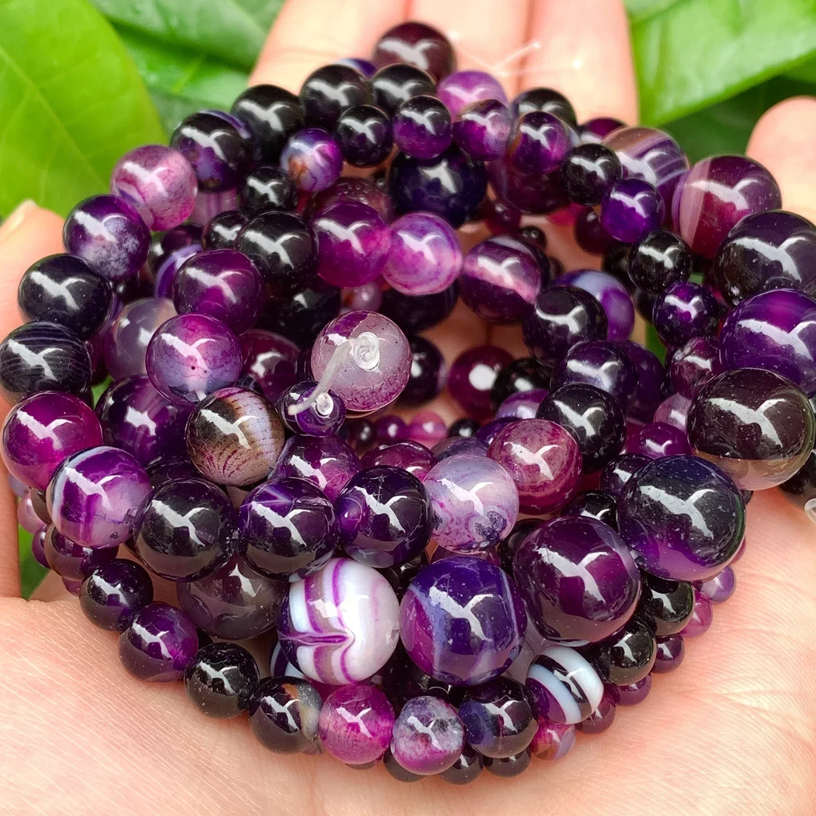 4/6/8/10/12MM Natural Purple Stripe Agate Round Loose Stone Beads For Jewelry Making DIY Bracelets Necklace Supplies Wholesale
