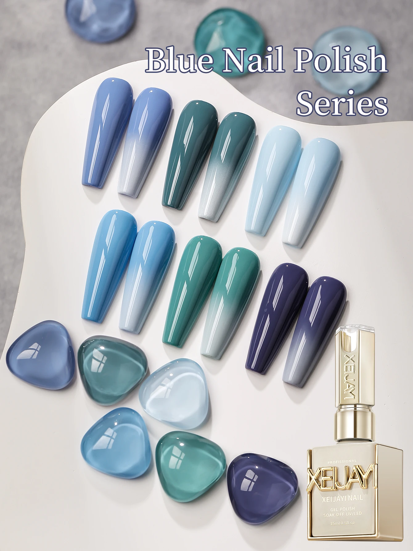 XEIJAYI 6 uds juego de esmaltes de uñas de Gel azul UV LED Gel de uñas en remojo, semipermanente, Gel de Arte de uñas de calidad de salón DIY para regalo de mujer