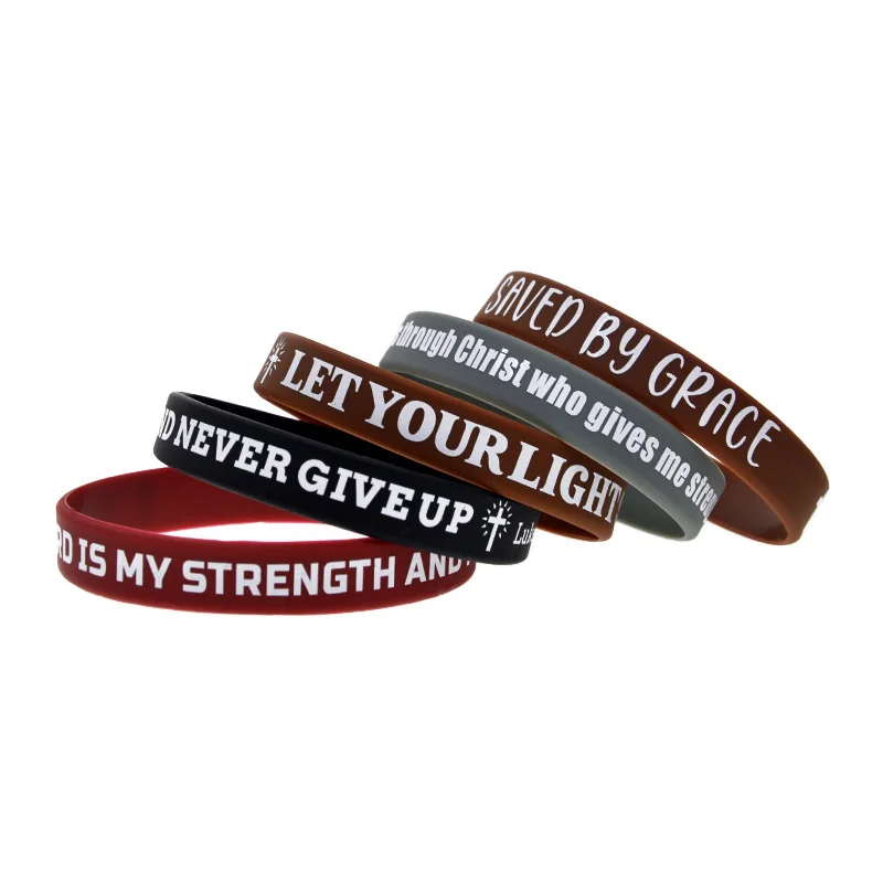 

50 Pcs Printed Bible Verse Silicone Bracelet Inspirational Rubber Wristbands Jesus Bangle 5 Colors