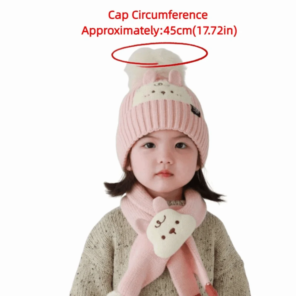 2 pezzi Kawaii bambini cappello sciarpa set addensato stile coreano berretti lavorati a maglia cappello freddo antivento cartone animato sciarpa calda