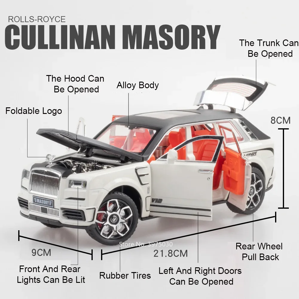 1/24 ล้อแม็กDiecast Rolls Royce Cullinan Mansoryของเล่นรุ่นรถยนต์แสงเพลงรถ 6 ประตูเปิดรถสําหรับคอลเลกชันเด็ก