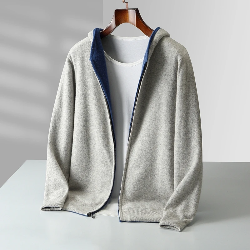 Autunno e inverno nuovi uomini double-face indossati felpe con cappuccio in cashmere imbottito cardigan cappotti caldi casual lavorati a maglia