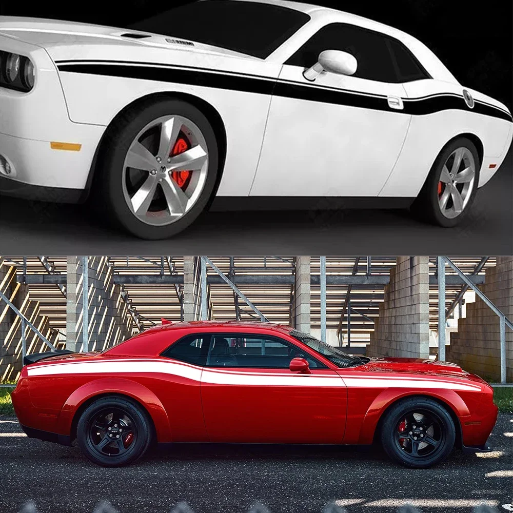 

2Pcs Car Side Body Waistline Stickers Racing Stripe Vinyl Film Decals Auto Accessories For Dodge Challenger SRT Hellcat SXT GT