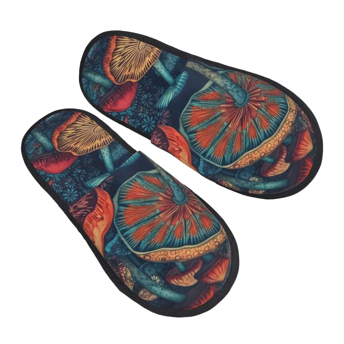 Plush Indoor Slippers Colourful Magic Mushrooms Warm Soft Shoes Home Footwear Autumn Winter
