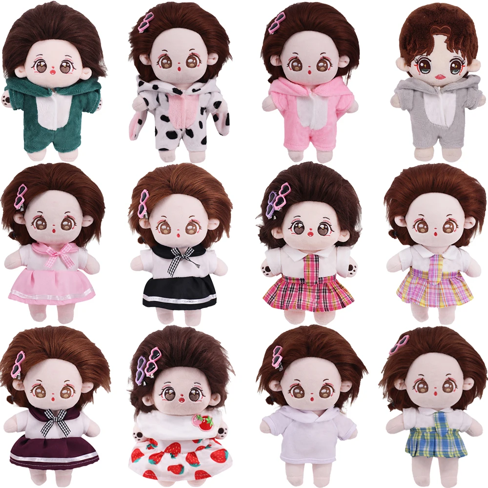 Doll Clothes For 20Cm Cotton Dolls Uniform Dress Plush Animal Clothing Stuffed Idol EXO Doll Hairpin Clothes Accessories GirlToy