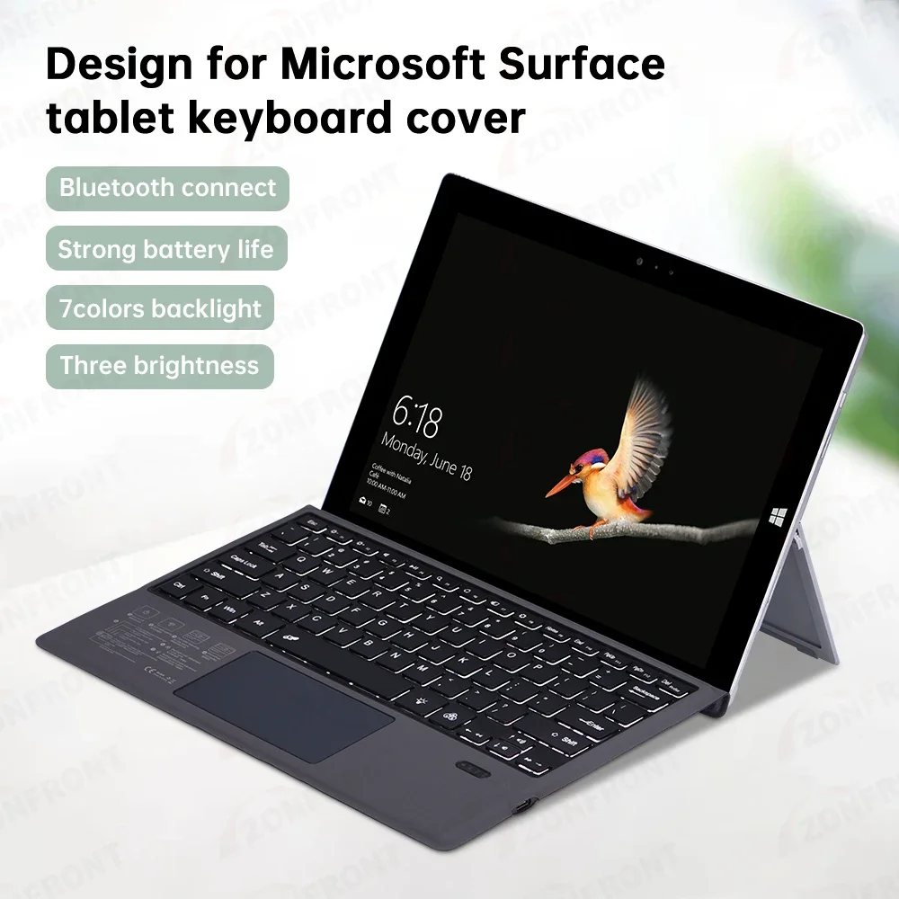 Backlight Bluetooth Keyboard For Microsoft Surface Pro 3 4 5 6 7 Keyboard Backlit Trackpad Wireless Teclado  tablet keyboard view 2