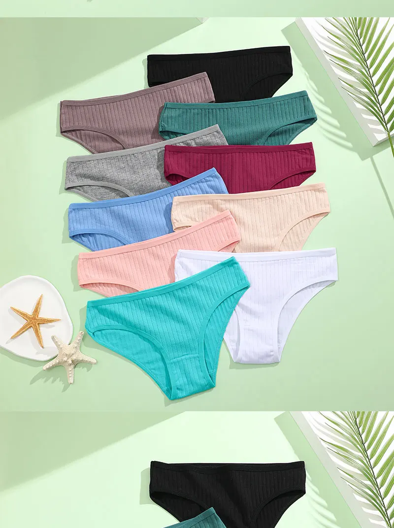 4PCS/SET Women's Cotton Panties Sexy Soft Striped Underpants Solid Color Briefs Female Comfortable Stretch Lingerie M-XL S925acba1e19647a0b404b6e00f8fd27a1