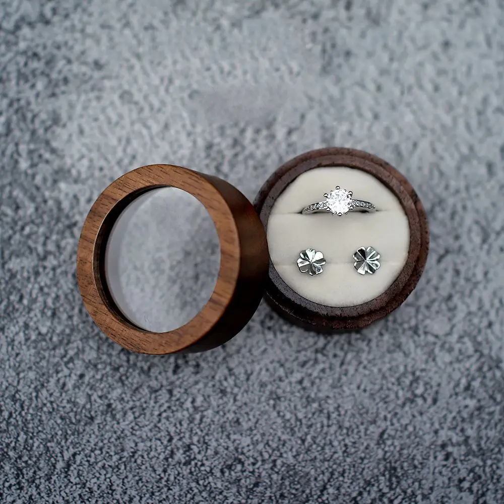 

Wooden Romantic Engagement Ceremony Case Earrings Organizer Proposal Gift Ring Box Ring Bearer Box Storage Box Presentation Box
